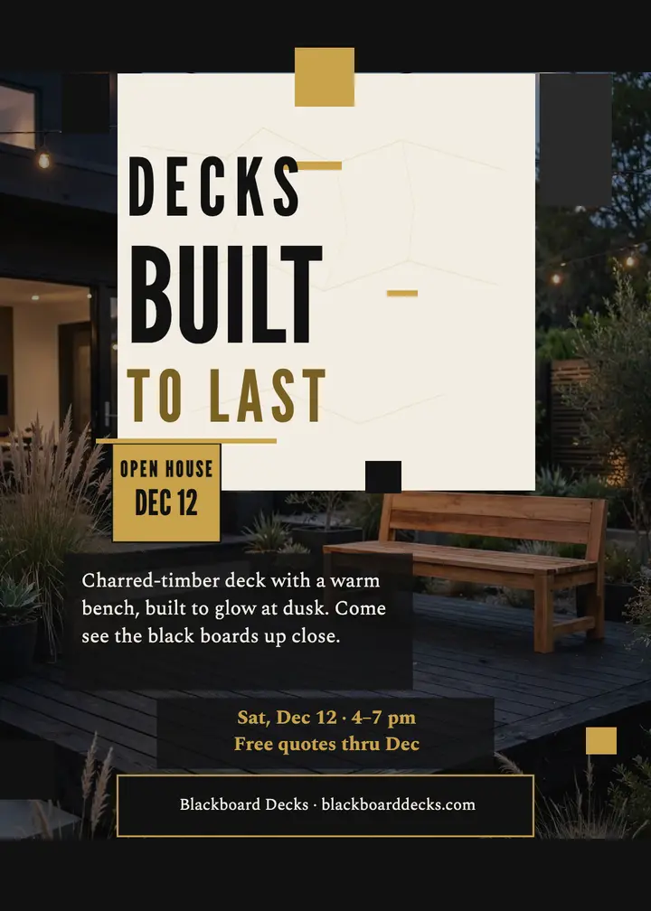 Blackboard Decks charred timber invite: deck builder invitation template