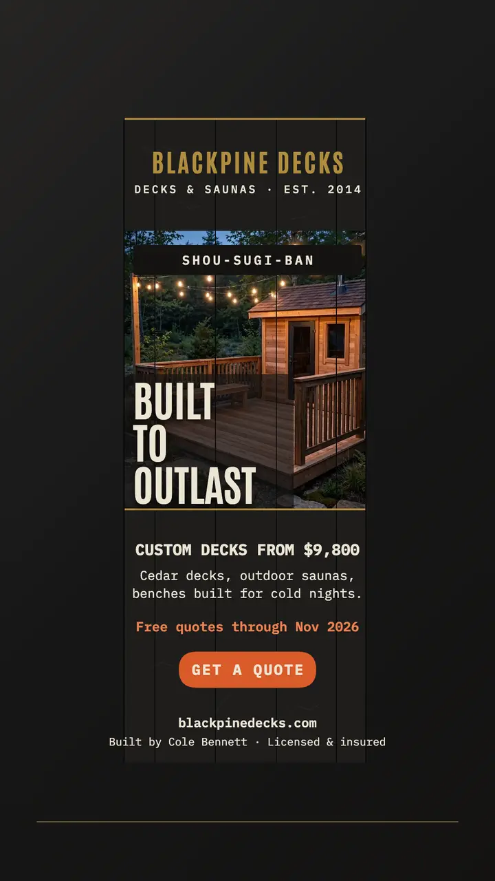 Blackpine Decks charred timber story template