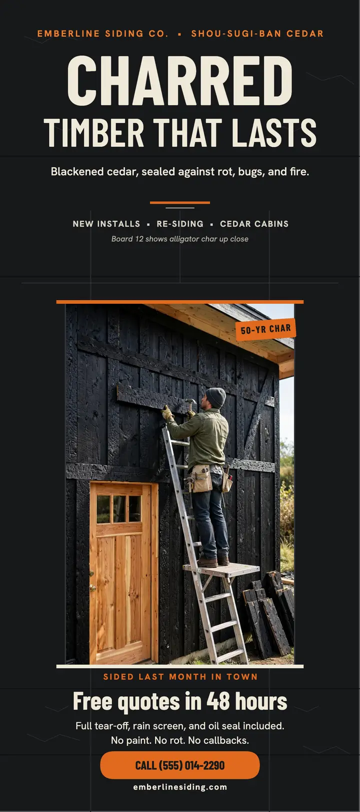 Emberline charred siding rack card template