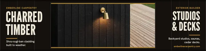 Emberline charred timber banner: carpentry linkedin banner template