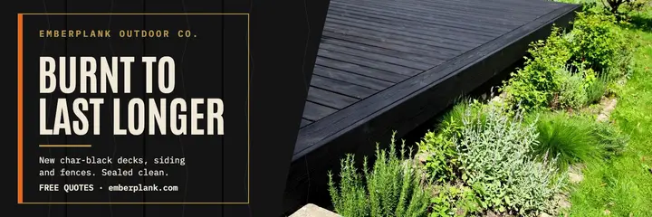 Emberplank charred deck header: deck builder header template