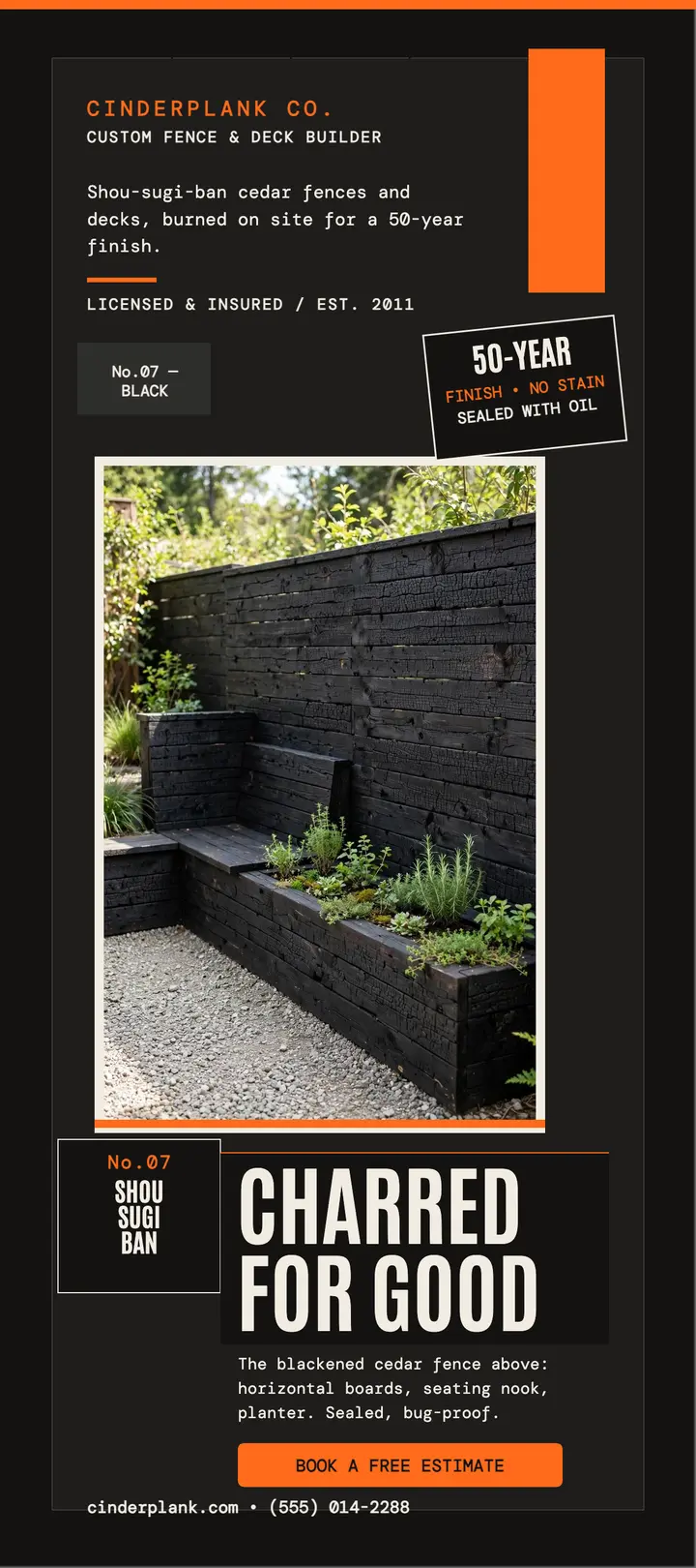Cinderplank blackened fence rack card template