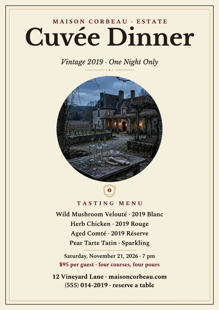 Maison Corbeau cuvee dinner flyer template