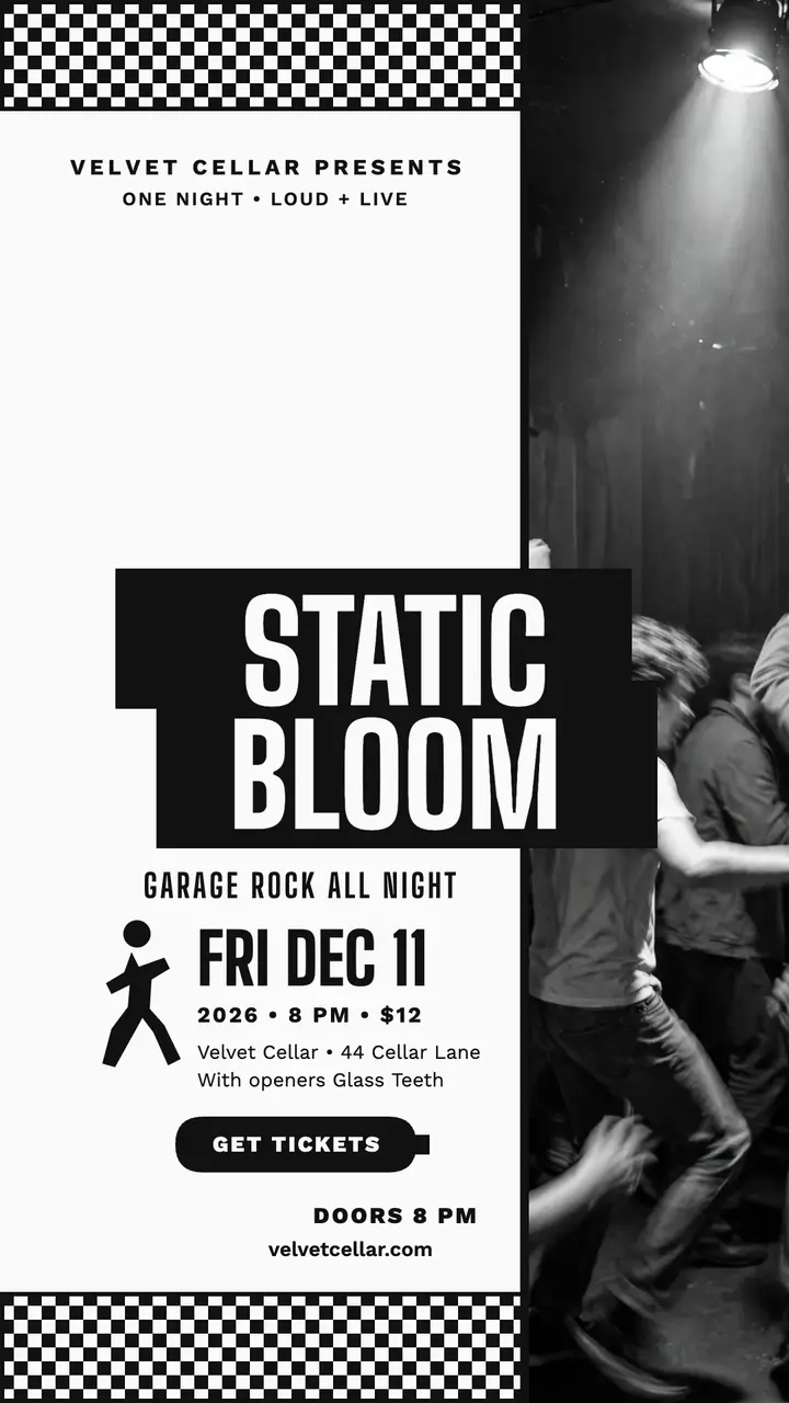 Static Bloom garage night story: garage rock show story template