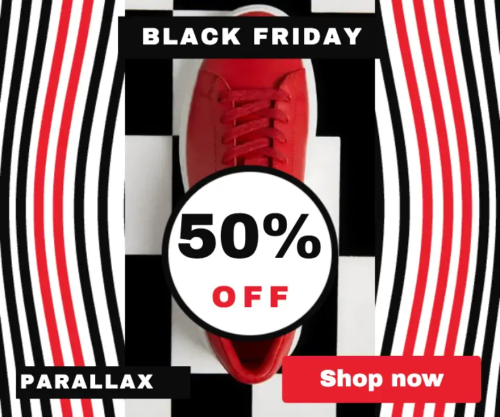 Black Friday sneaker display ad, op art illusion template