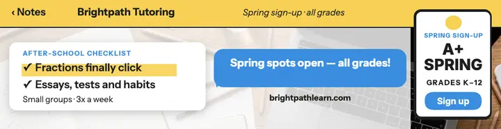 Brightpath Tutoring spring checklist billboard template