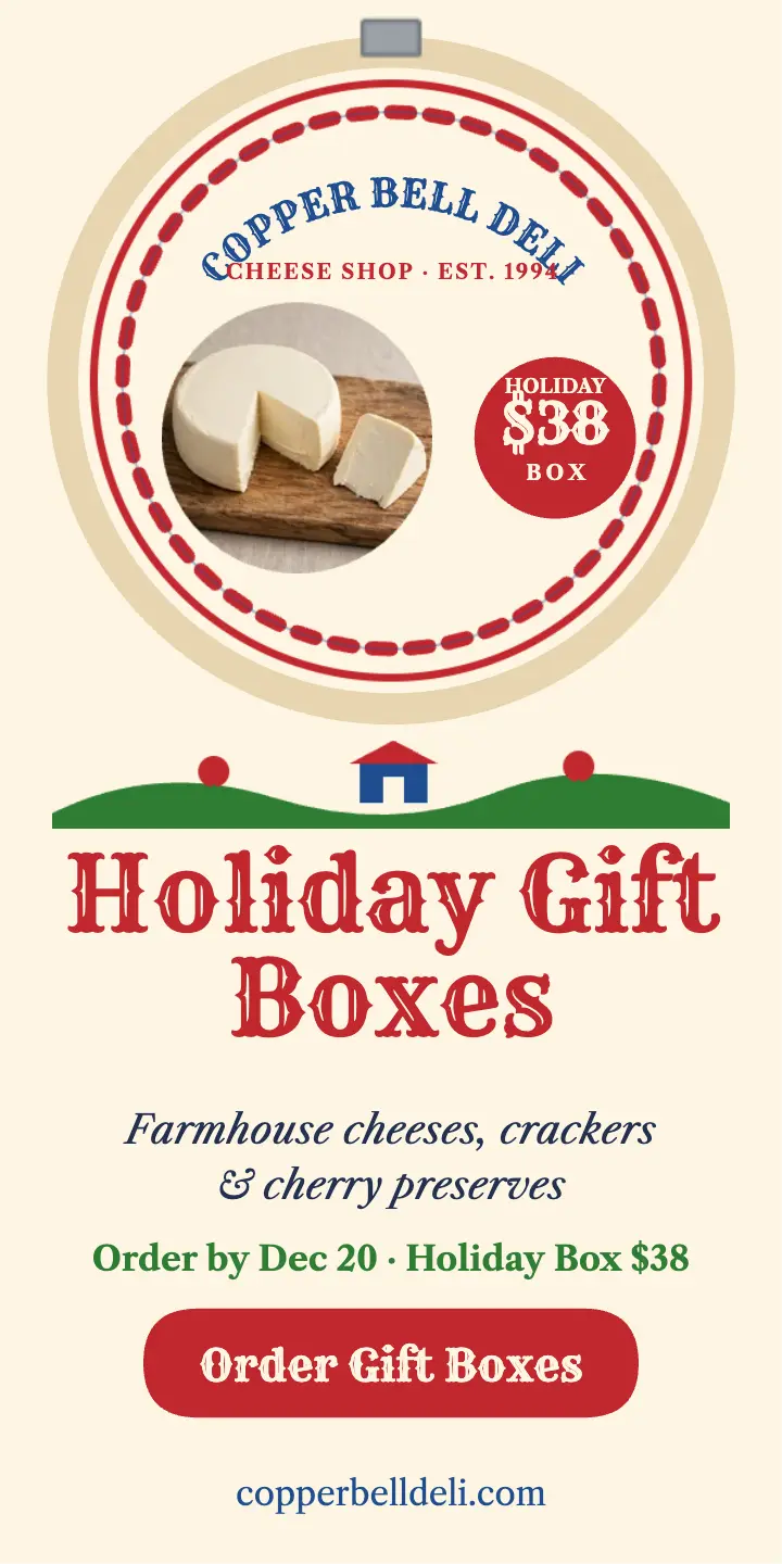 Copper Bell holiday cheese box half page ad template
