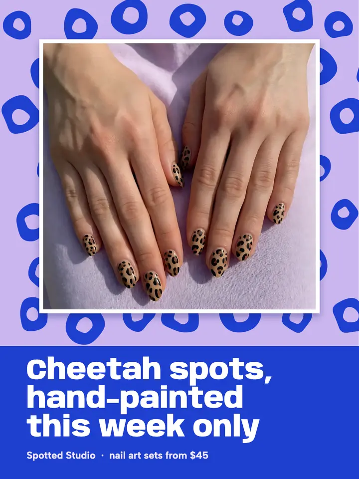 Spotted Studio cheetah nails Instagram portrait post: cheetah print nail art instagram post template