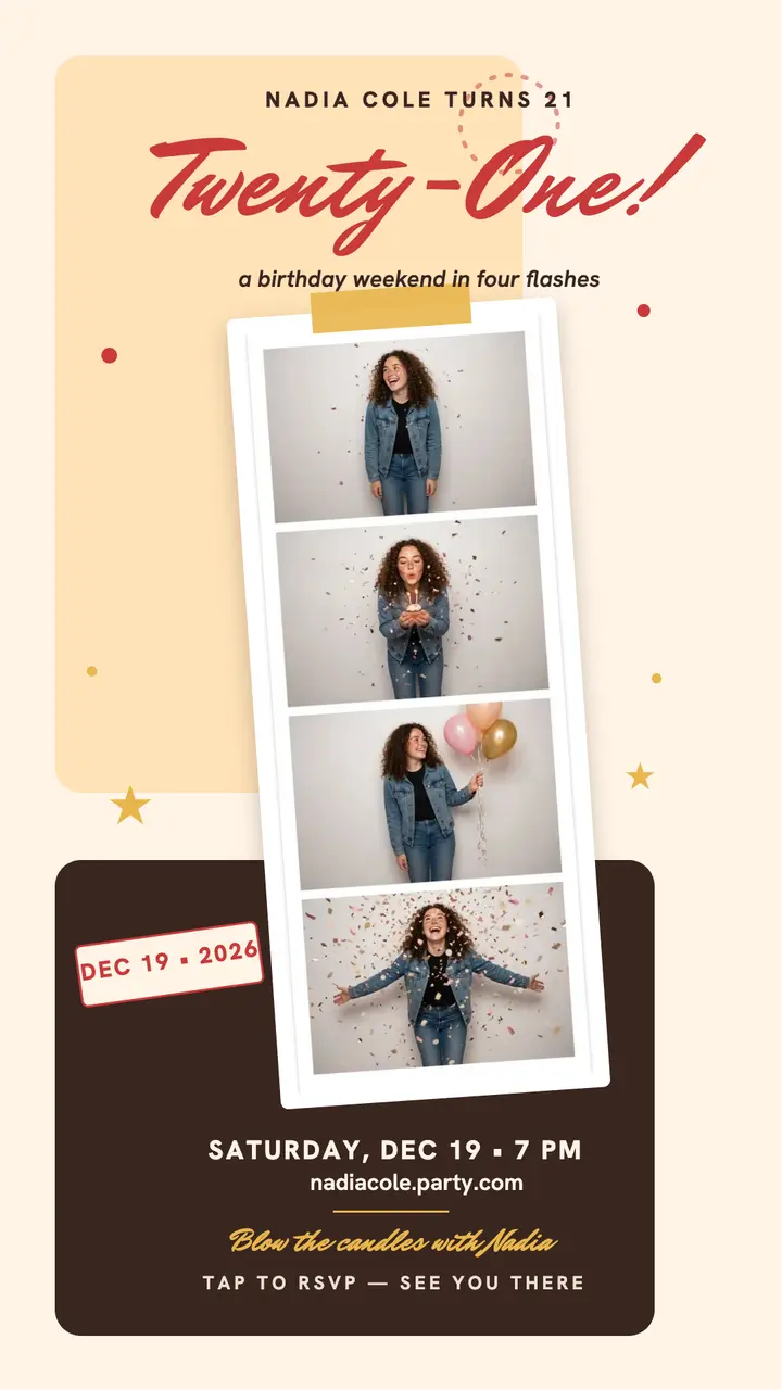 Nadia Cole 21st birthday booth strip story template