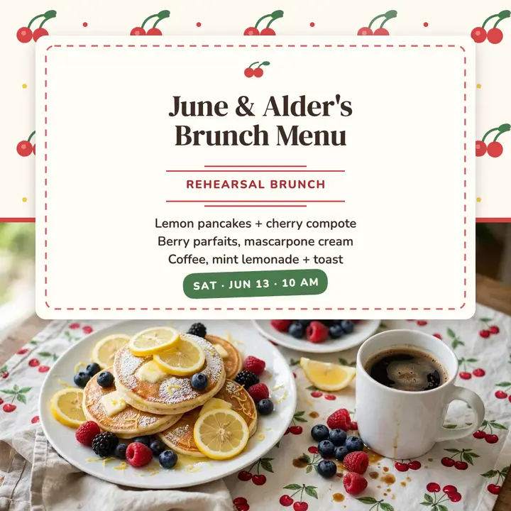 June and Alder rehearsal brunch menu post template