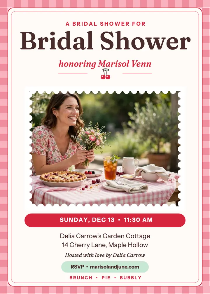 Cherry gingham bridal shower invite: bridal shower invitation template