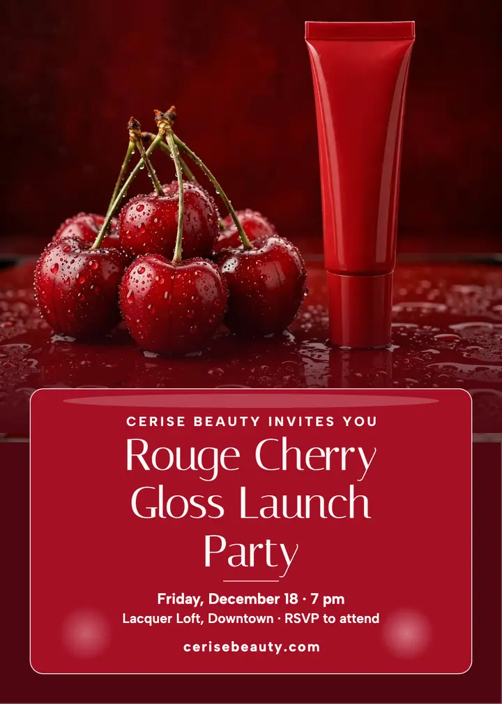 Cerise Rouge Cherry gloss party invitation template
