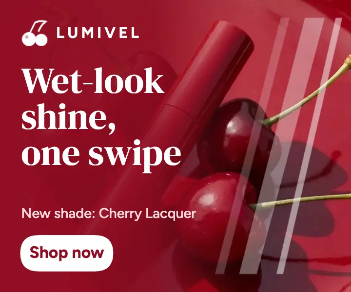 Cherry lip gloss shade ad, 300x250 template