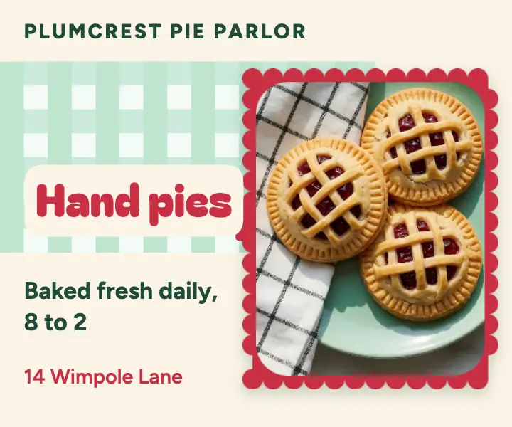 Cherry hand pies shop ad, mint gingham: hand pie shop ad template