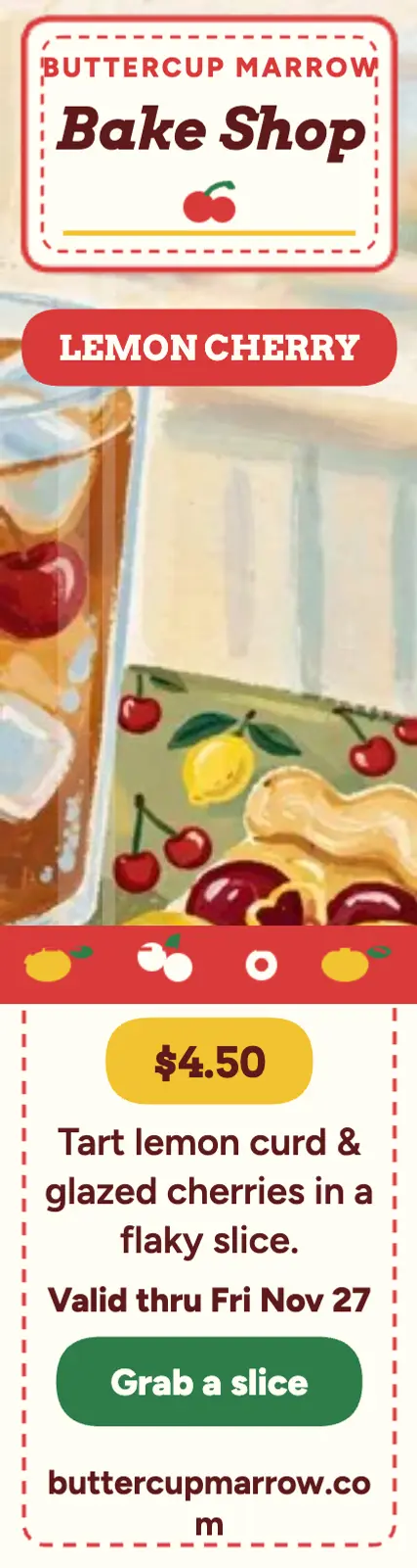 Buttercup Marrow lemon cherry pie skyscraper template