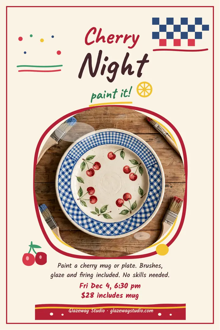 Cherry Night pottery poster, Glazeway template