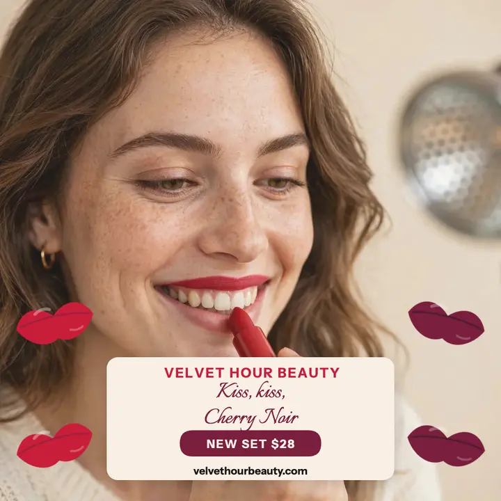 Cherry Noir lipstick launch post template