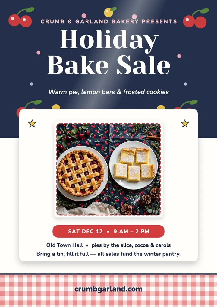 Crumb and Garland holiday bake sale flyer template