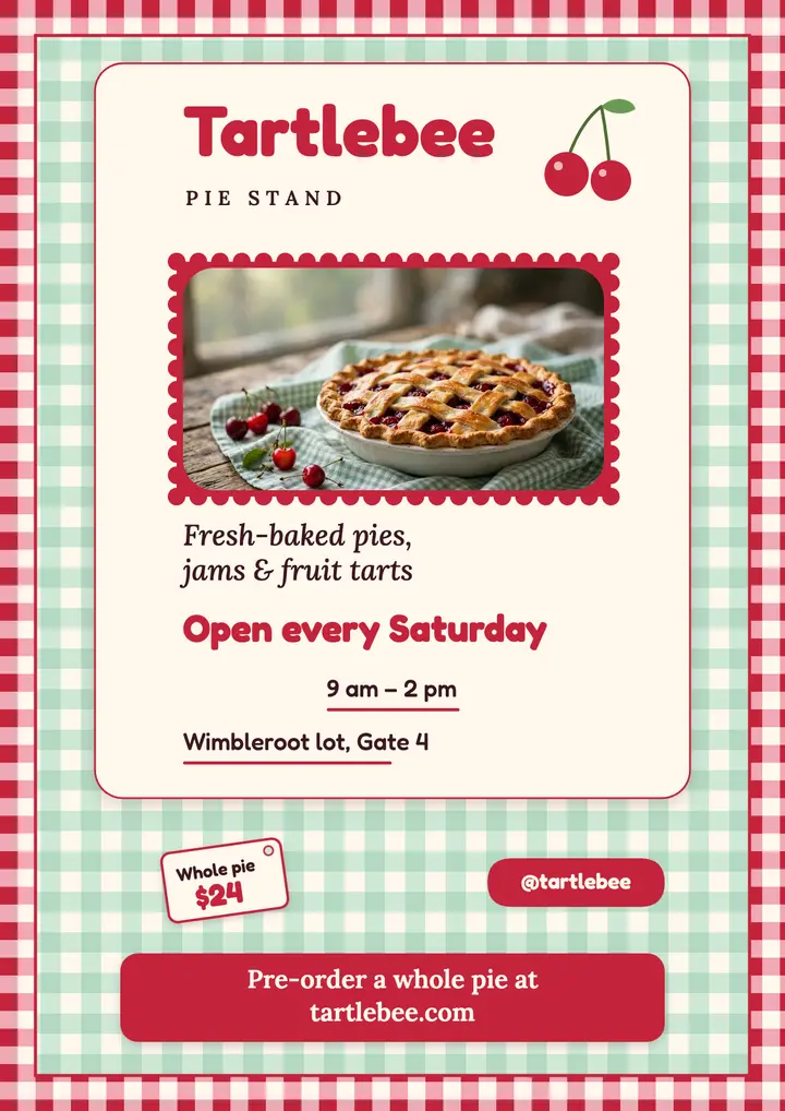 Tartlebee Pie Stand Saturday flyer, gingham template