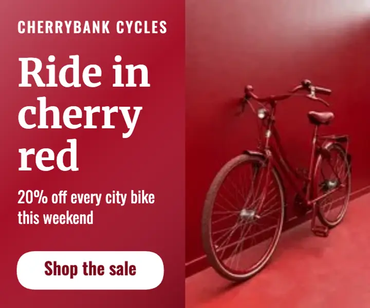 Cherrybank Cycles city bike sale, cherry gloss medium ad template