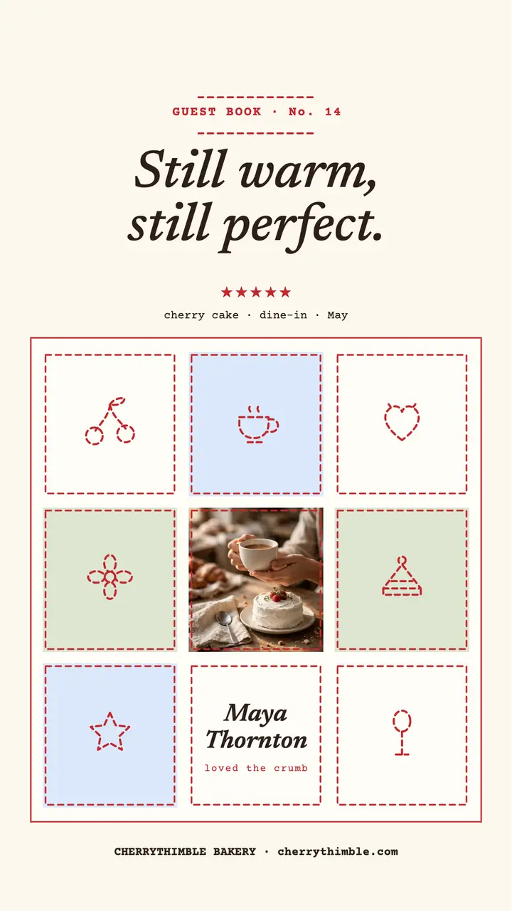 Cherrythimble stitched review story: bakery review story template