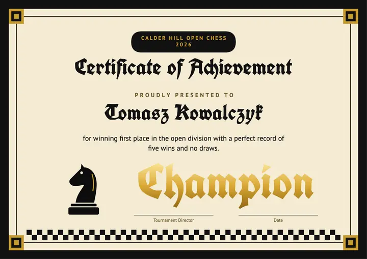 Chess champion certificate template