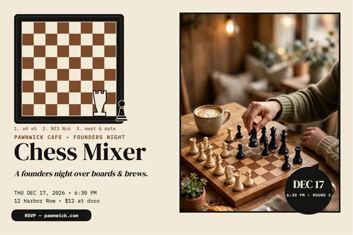 Pawnwick Founders Chess Mixer postcard template