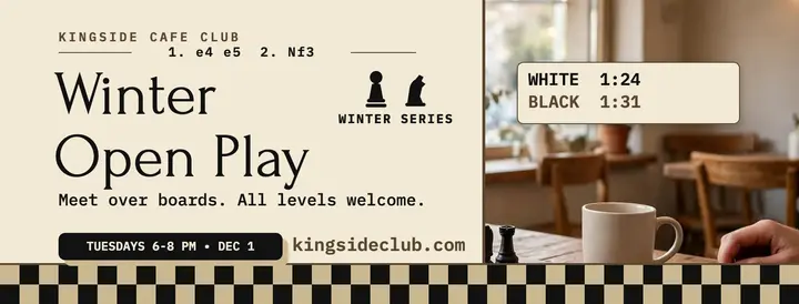 Kingside Cafe Club winter open play cover template