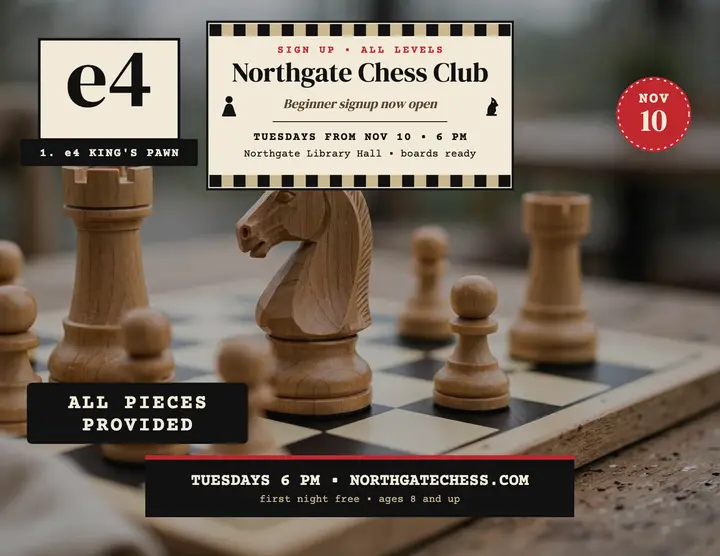 Northgate Chess Club signup flyer template
