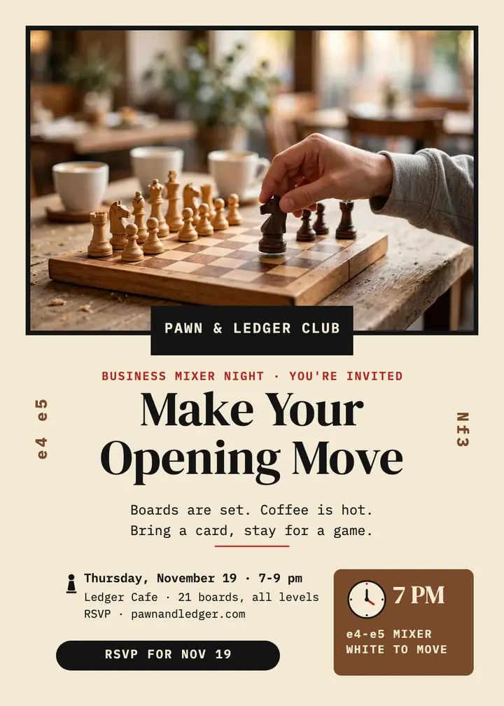 Pawn and Ledger chess mixer invitation template