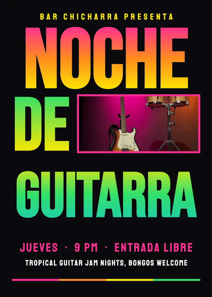 Bar Chicharra guitar night invitation, chicha poster template