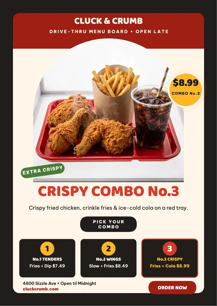 Cluck and Crumb crispy combo flyer template