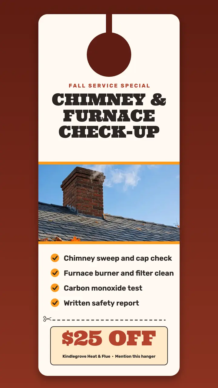 Kindlegrove chimney and furnace check-up door hanger story: chimney sweep door hanger template