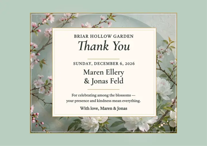 Blossom garden wedding thanks certificate template