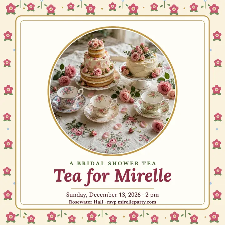 Chintz bridal shower tea invitation template