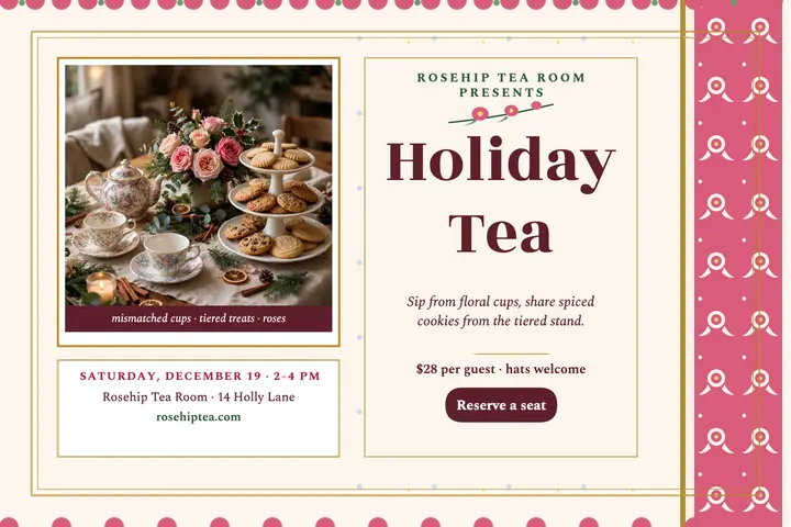 Rosehip holiday tea postcard template