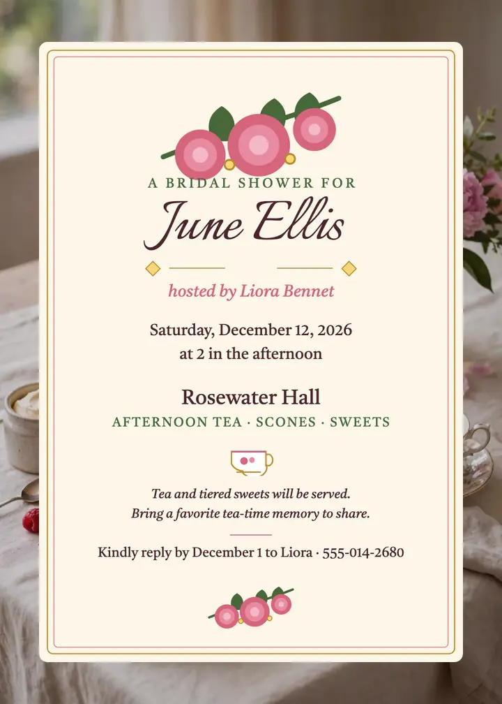 Chintz tea bridal shower invite template