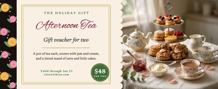 Rosewick Tea Room holiday gift voucher template