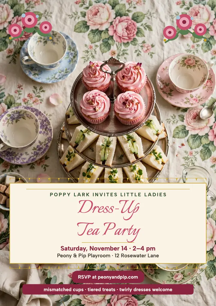 Dress-up tea party playdate flyer, Poppy Lark template