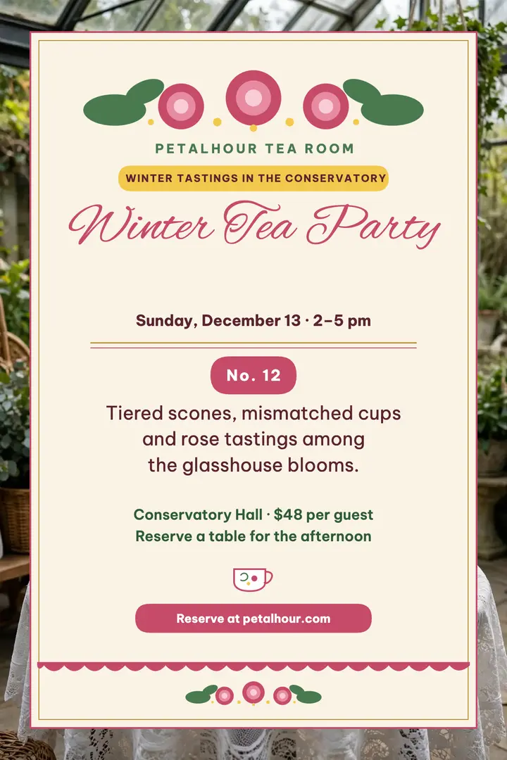Petalhour winter tea party poster template