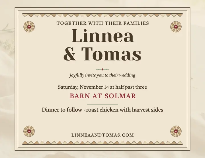 Linnea and Tomas barn wedding invite template