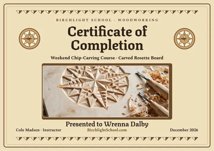 Birchlight chip-carving course certificate template