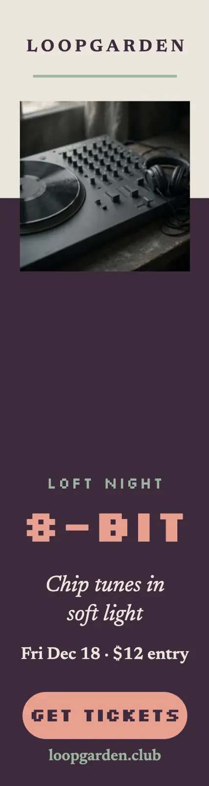 Loopgarden chip-tune loft night skyscraper ad template