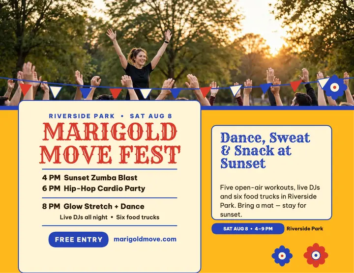 Marigold Move Fest dance fitness flyer template