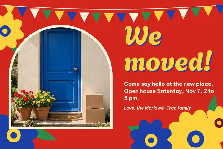 We moved chita floral postcard: moving announcement postcard template