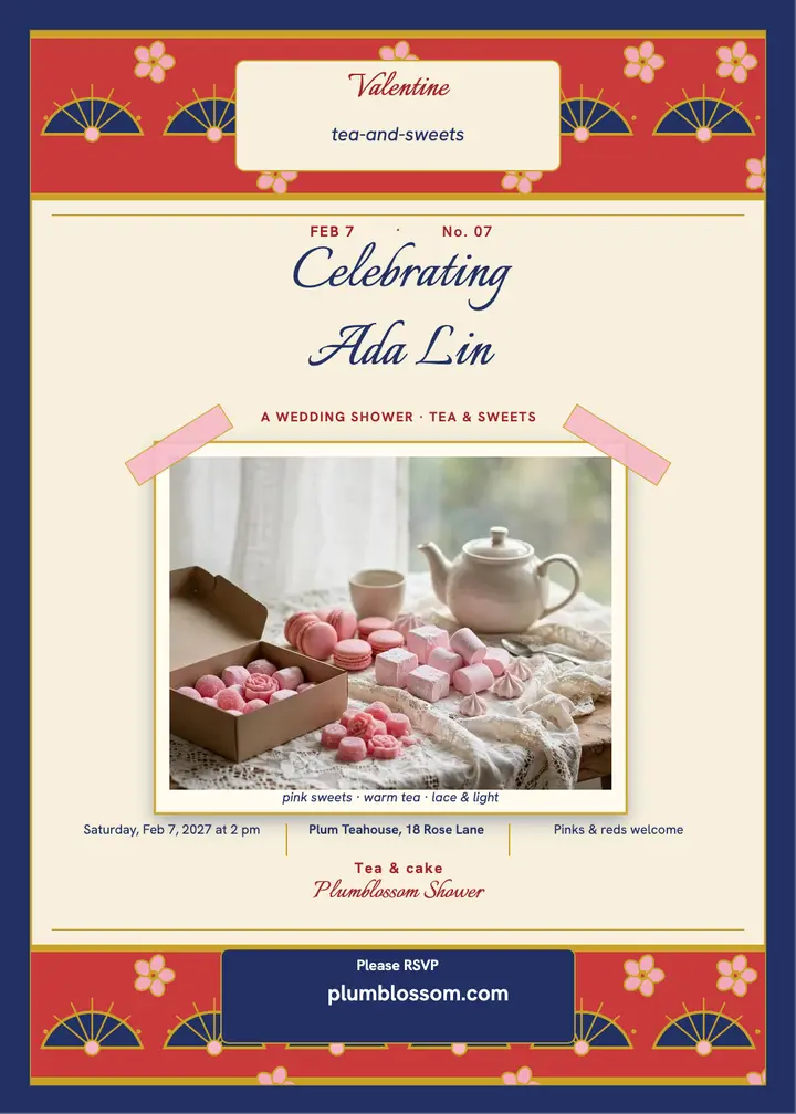 Plumblossom tea-and-sweets shower invitation template