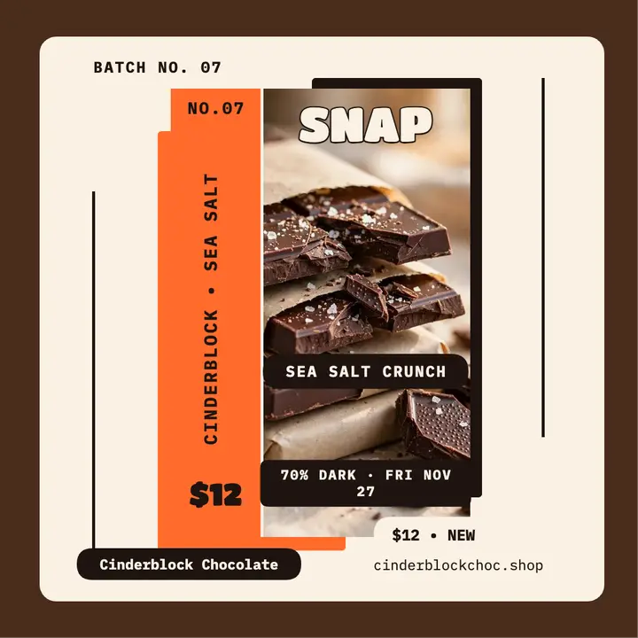 Cinderblock sea salt bar obi launch: chocolate bar launch post template