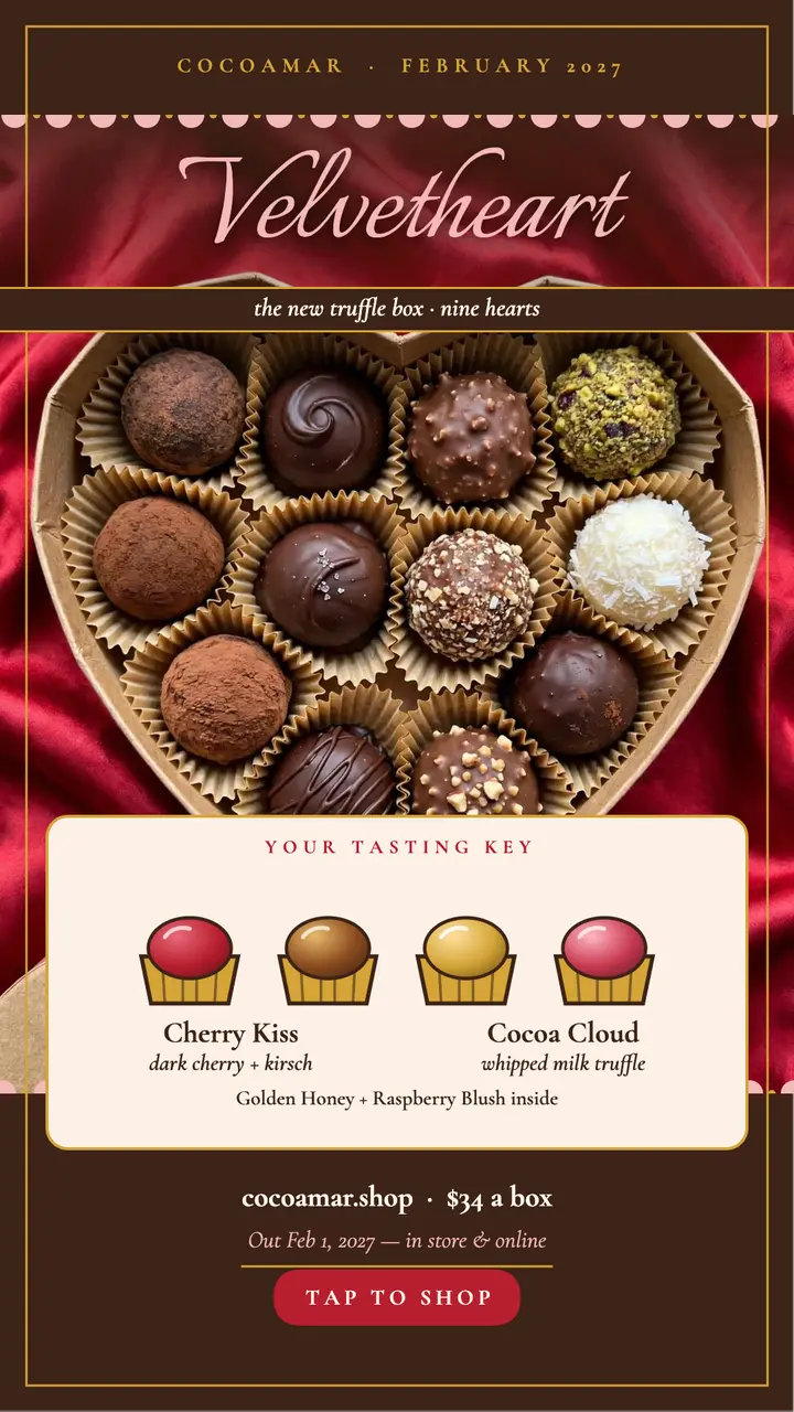 Cocoamar Velvetheart truffle box key card template