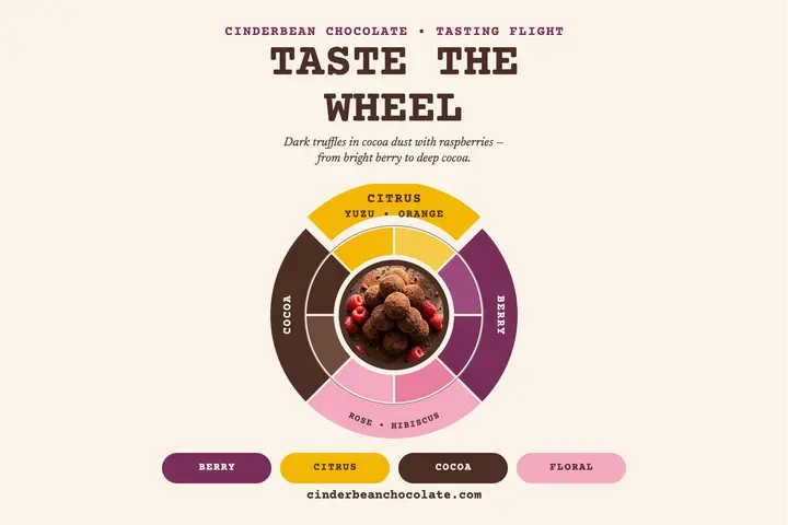 Cinderbean chocolate flavor wheel postcard template