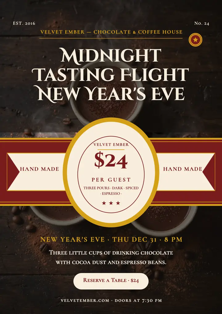 Velvet Ember New Year tasting flight flyer template